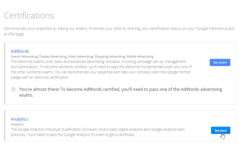 Access the Google Analytics Certification Exam