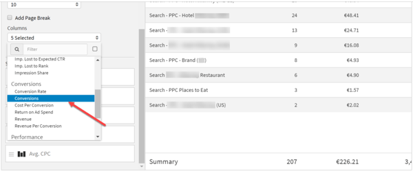 Add the Conversions Column to the Bing Widget