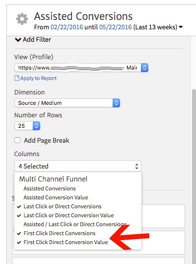 Megalytic Assisted Conversions Widget Showing First Click