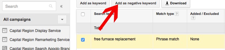 Add Negative Keyword