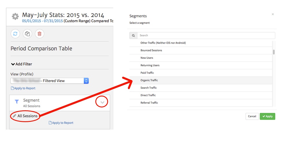 Applying a Segment to Megalytic's Period Comparison Widget