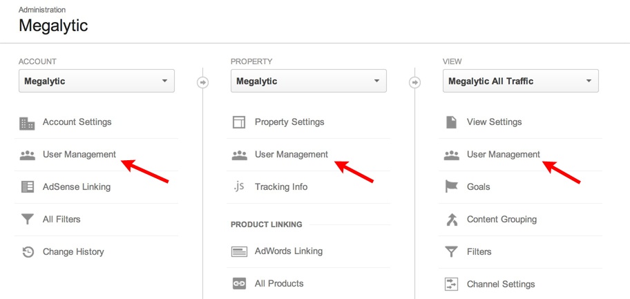 google analytics admin user management