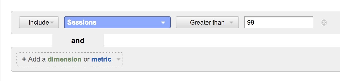 Google Analytics Advanced Filter Select More than 100 Sessions