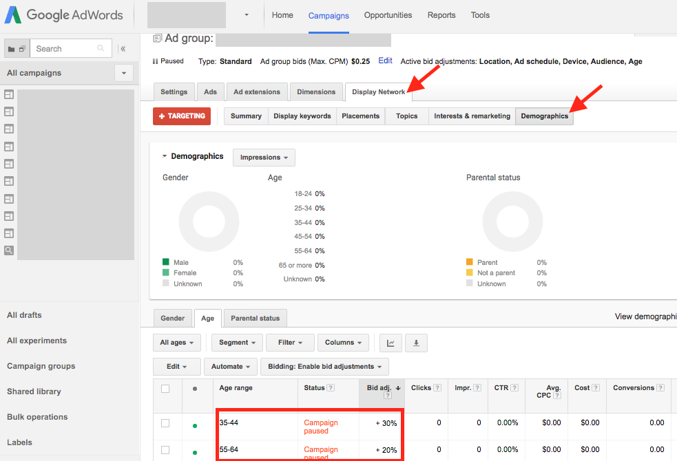 AdWords Age Bids