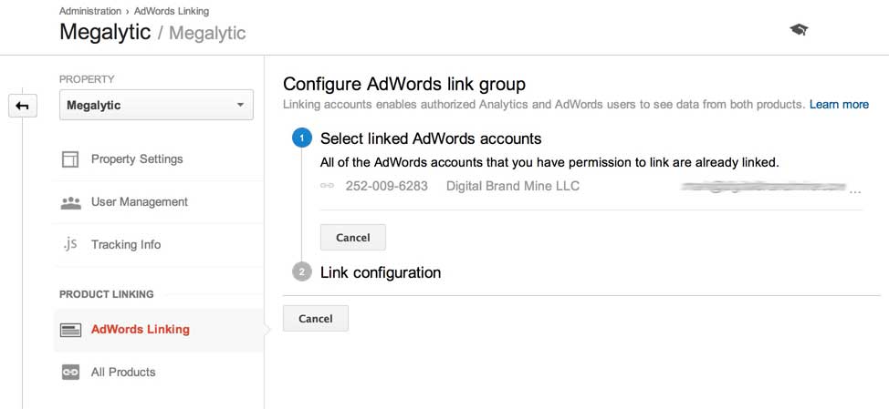 linking google analytics and adwords step 2