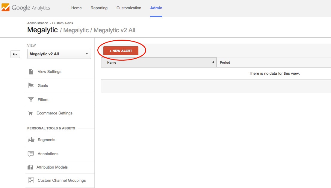 creating a google analytics alert - step 2