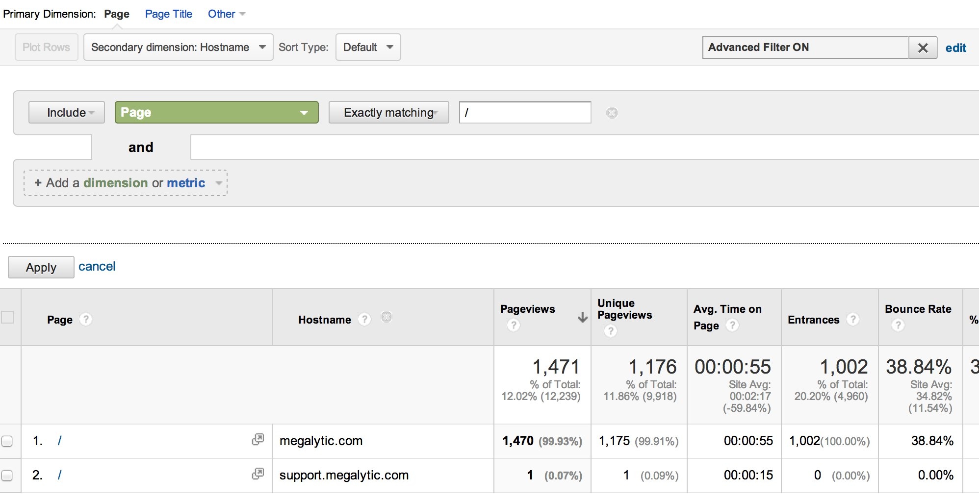 usindg a filter to see single page multiple domains in google analytics