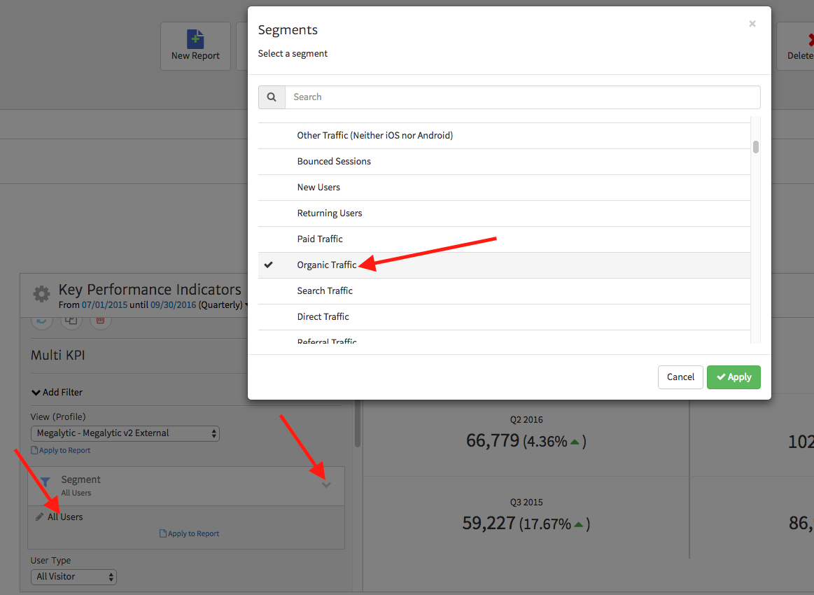 Google Analytics Segments in Megalytic
