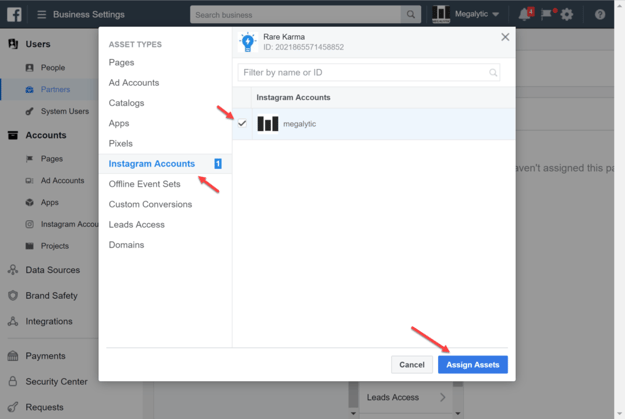 Select and Assign the Instagram Account