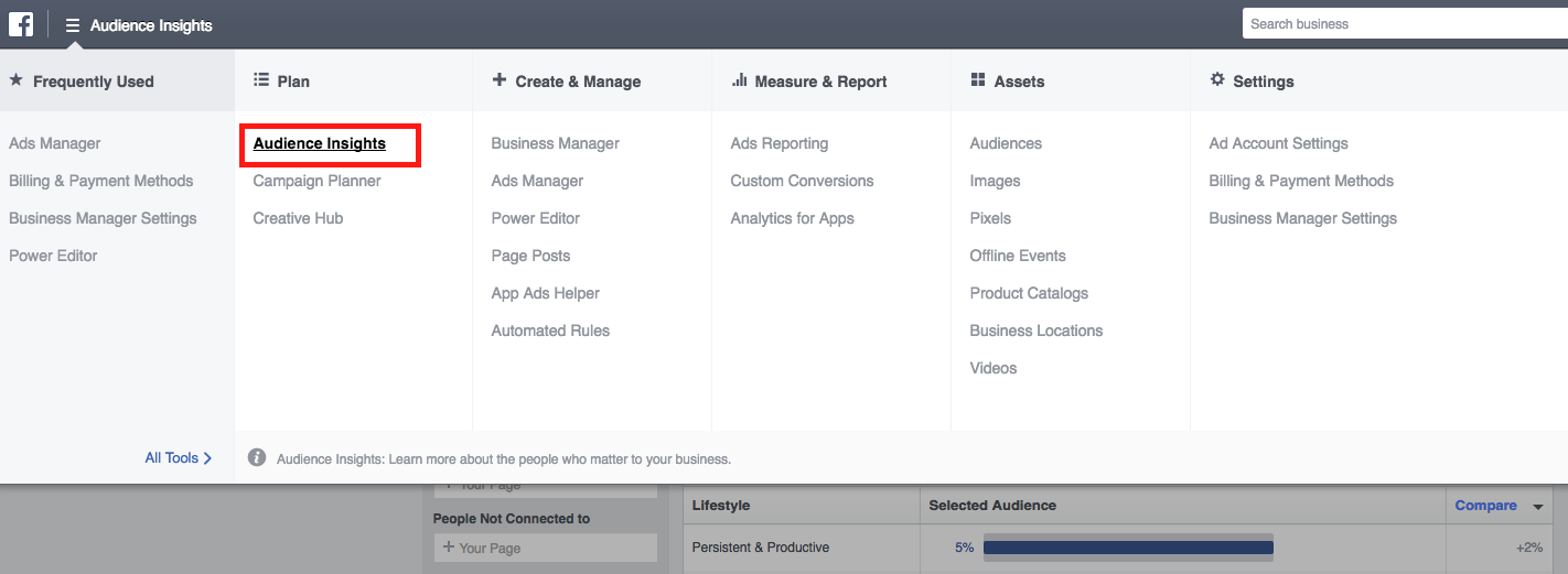 Facebook Audience Insights Navigation