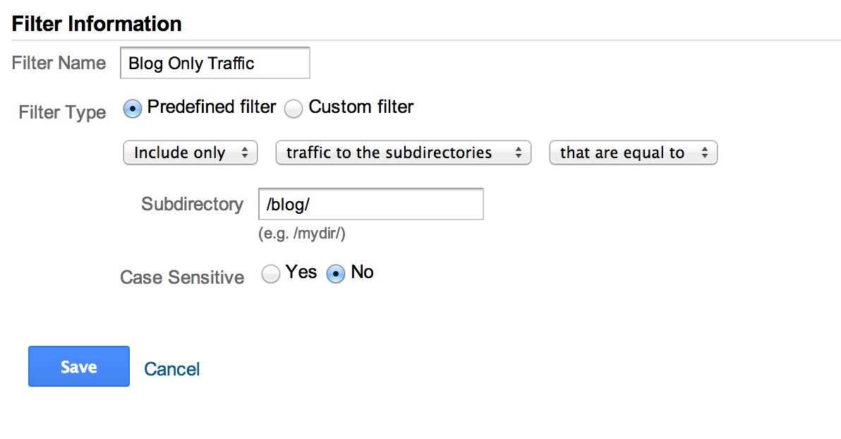 Google Analytics Filter for Blog Only Traffic
