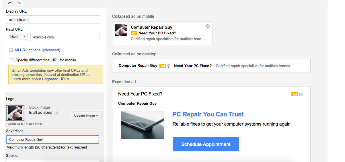Build GMail Ad