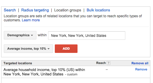 AdWords Choose an Income Group for Targeting