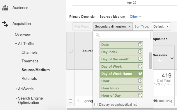 Google Analytics - How to Select 2 Dimensions