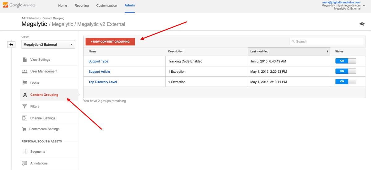 Content Grouping - Create