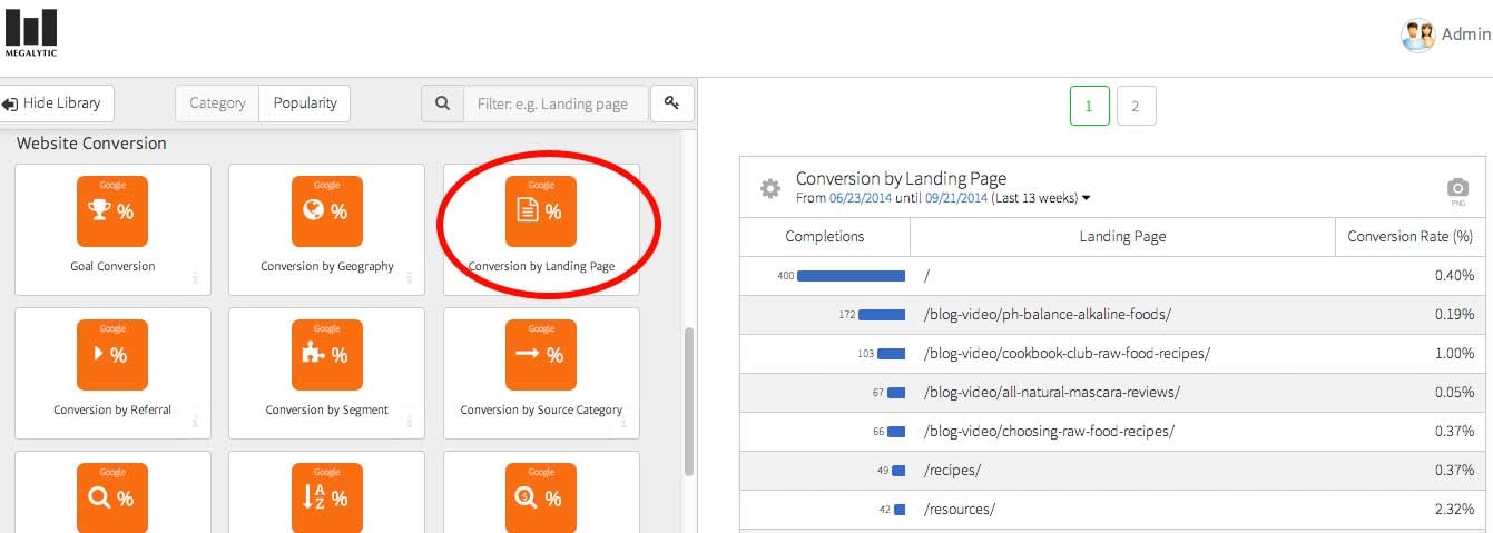 megalytic report on landing page conversion