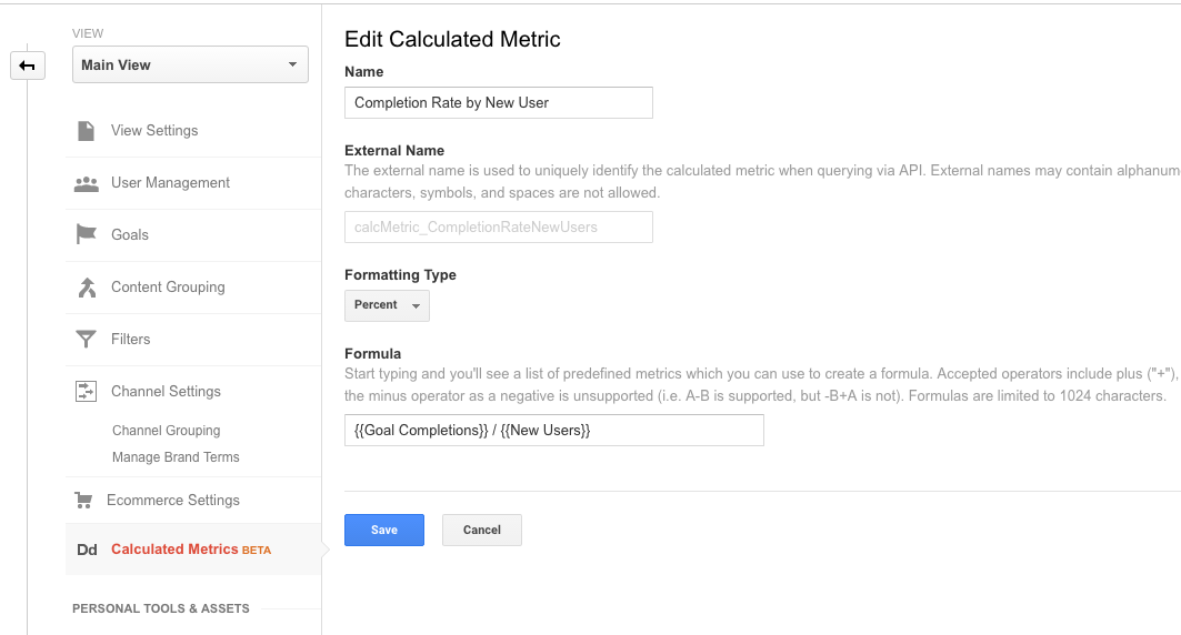 Google Analytics Create Calculated Metric