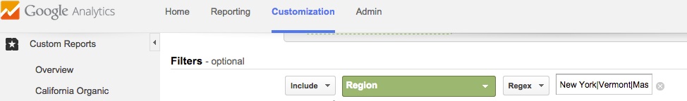 Google Analytics Custom Report Filter