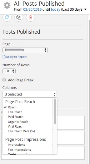 Customizing the Columns of the Facebook Posts Widget
