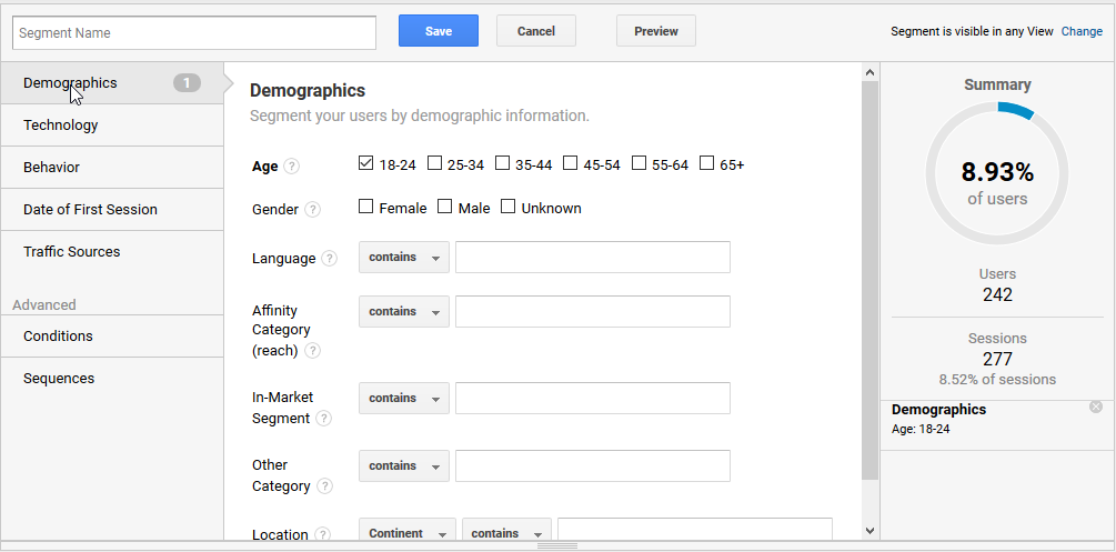 Segment by Demographics in Google Analytics