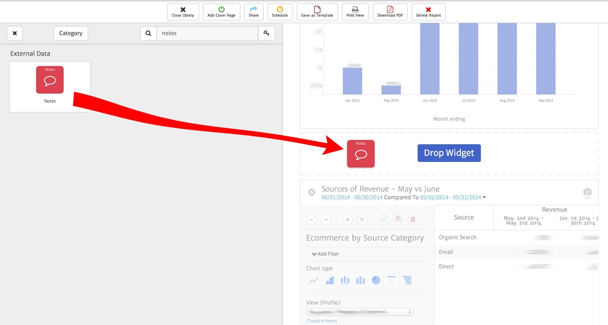 dragging a widget on to a megalytic report