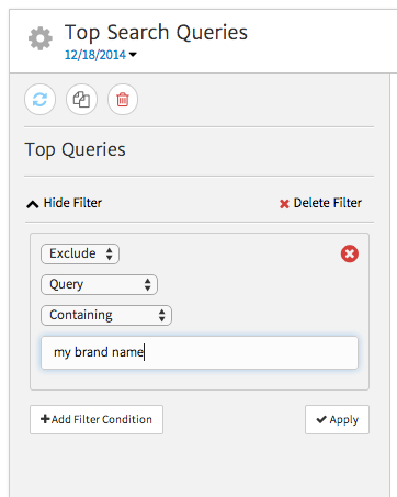 Megalytic table of search keywords excluding branded keywords