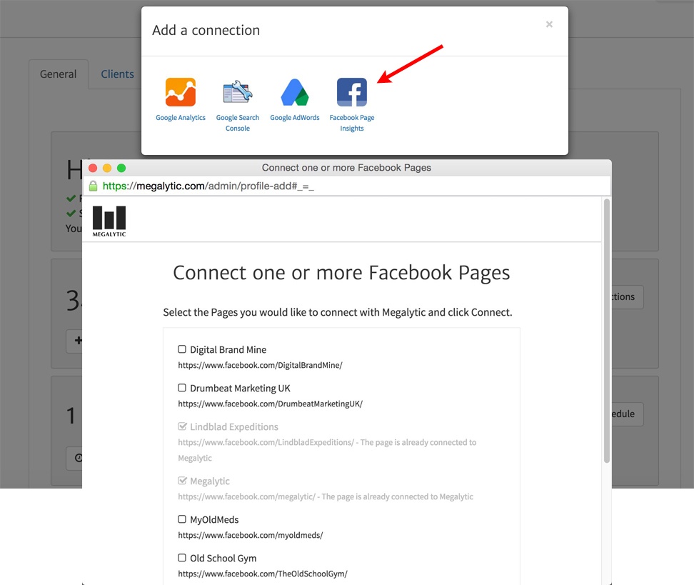 Adding a Facebook Connection in Megalytic