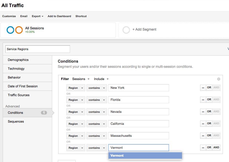 Google Analytics Filtering by a Geographic Region