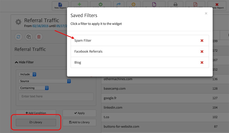 Selecting a Filter from Megalytic Library