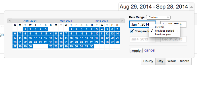 image showing how to compare dates in google analytics