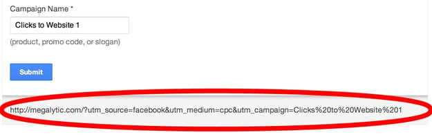 Google URL builder returns the tagged landing page URL