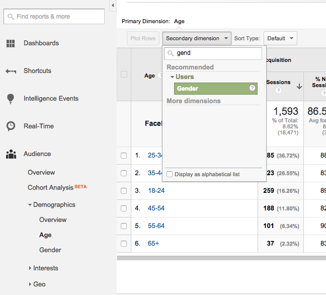 Google Analytics Adding a Secondary Dimension