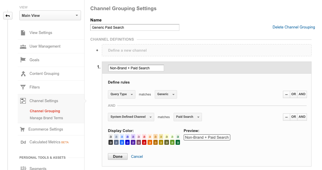 Google Analytics Generic Paid Search