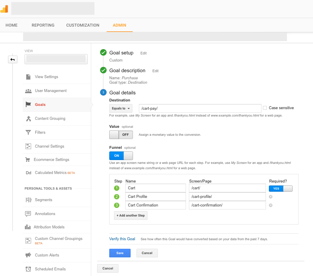 Google Analytics Conversion Funnel Setup