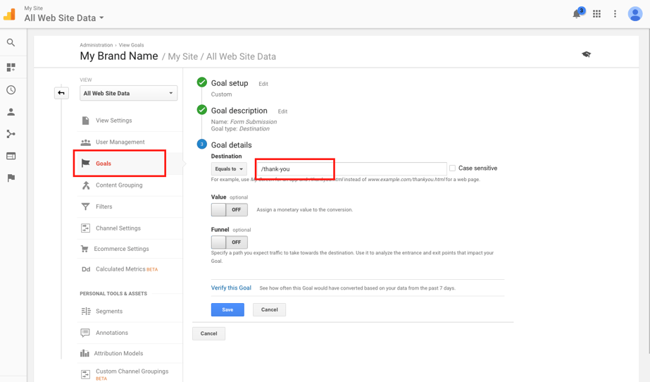 Setting Up a Google Analytics Goal