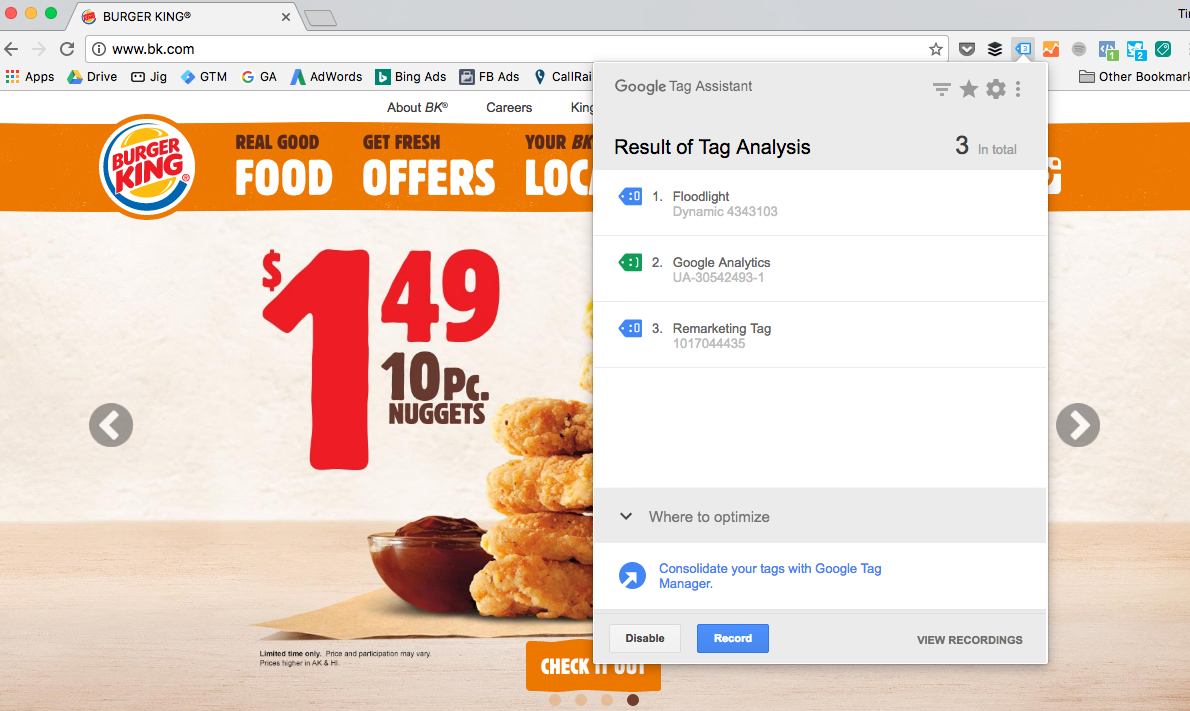 Google Tag Assistant Chrome Extension