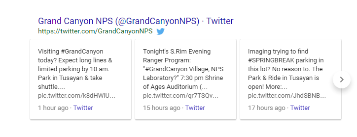 Grand Canyon Tweets in SERP
