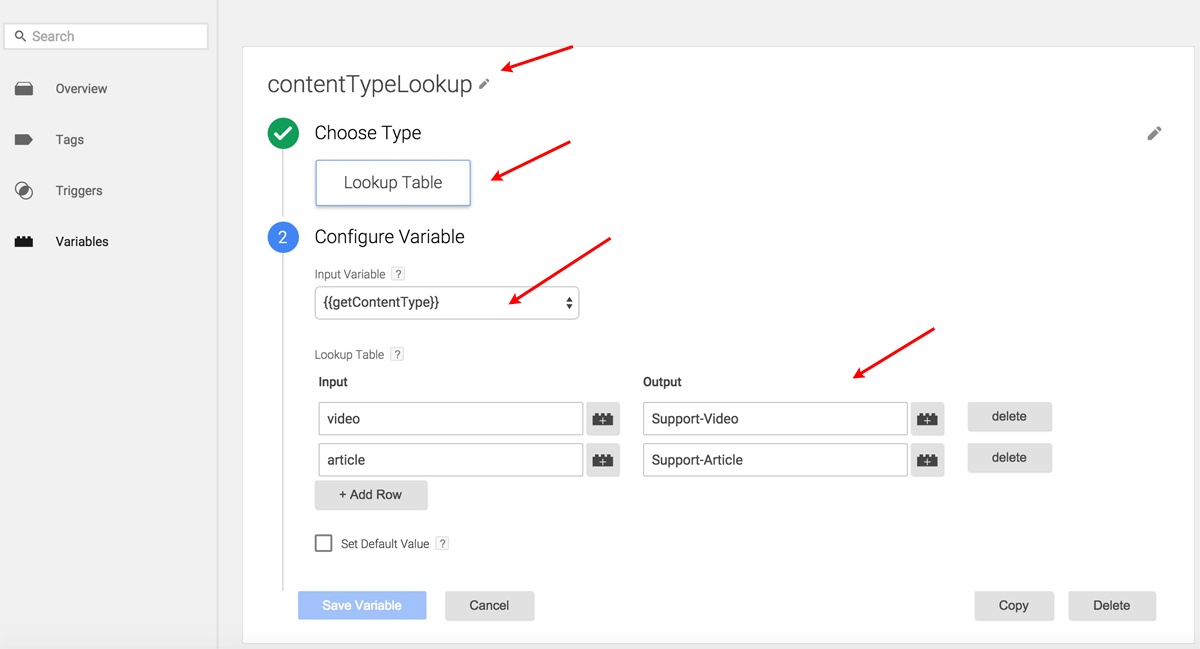 Google Tag Manager Lookup Table