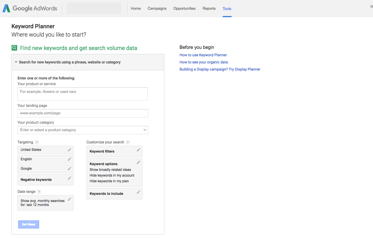 AdWords Keyword Planner