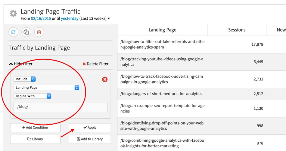 Filter by Landing Page in Megalytic