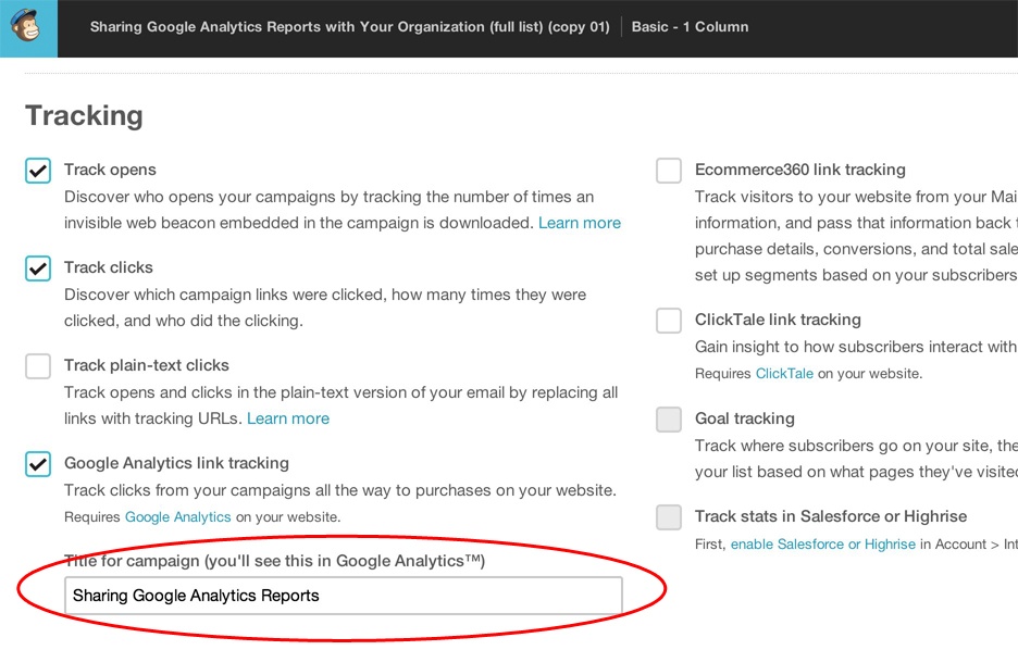 mailchimp google analytics tagging