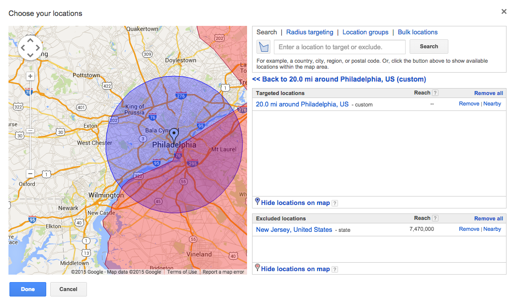 AdWords Map with Exclusion - Geo Targeting