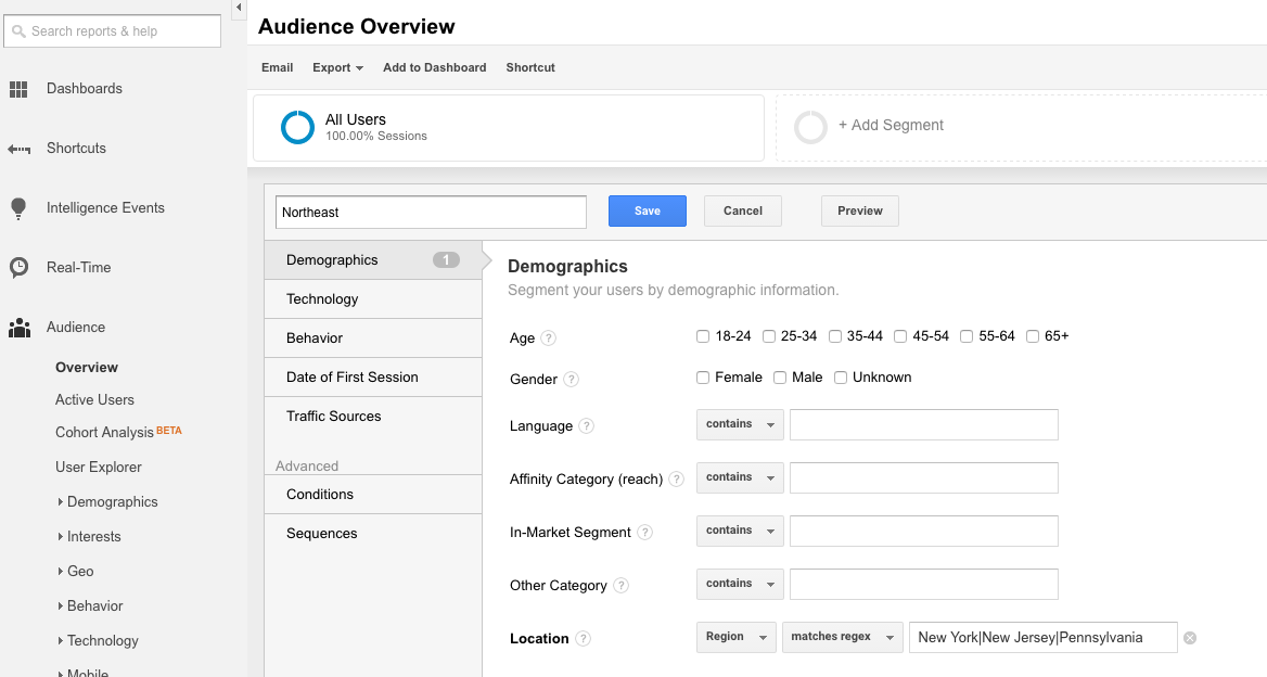 Google Analytics Market Region Segment