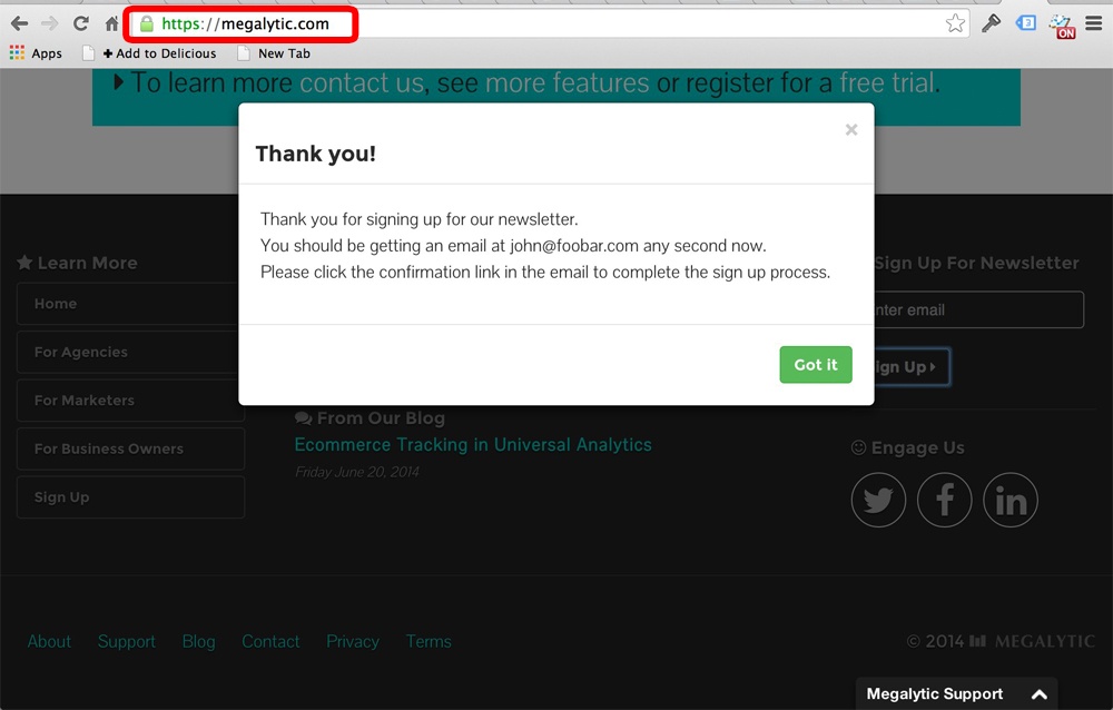 thank you modal