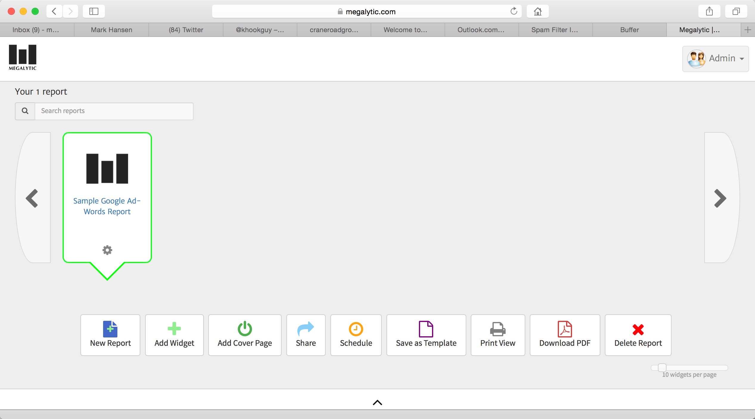 Megalytic Dashboard with Single Report