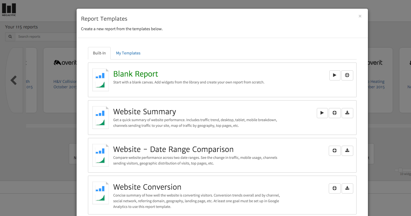 Templates for Analytics Reports Available in Megalytic