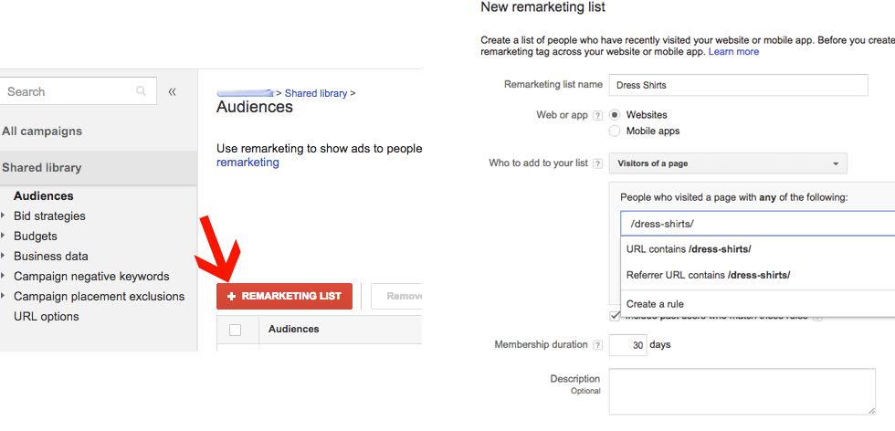 AdWords Remarketing Creating a New List