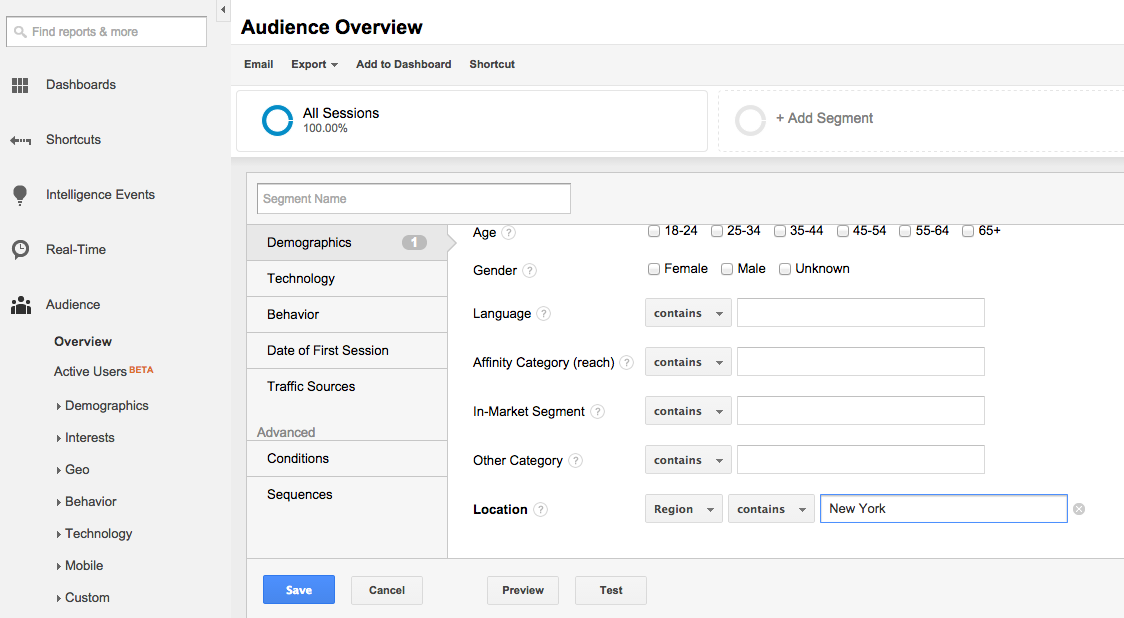 google analytics segment for a geographic region