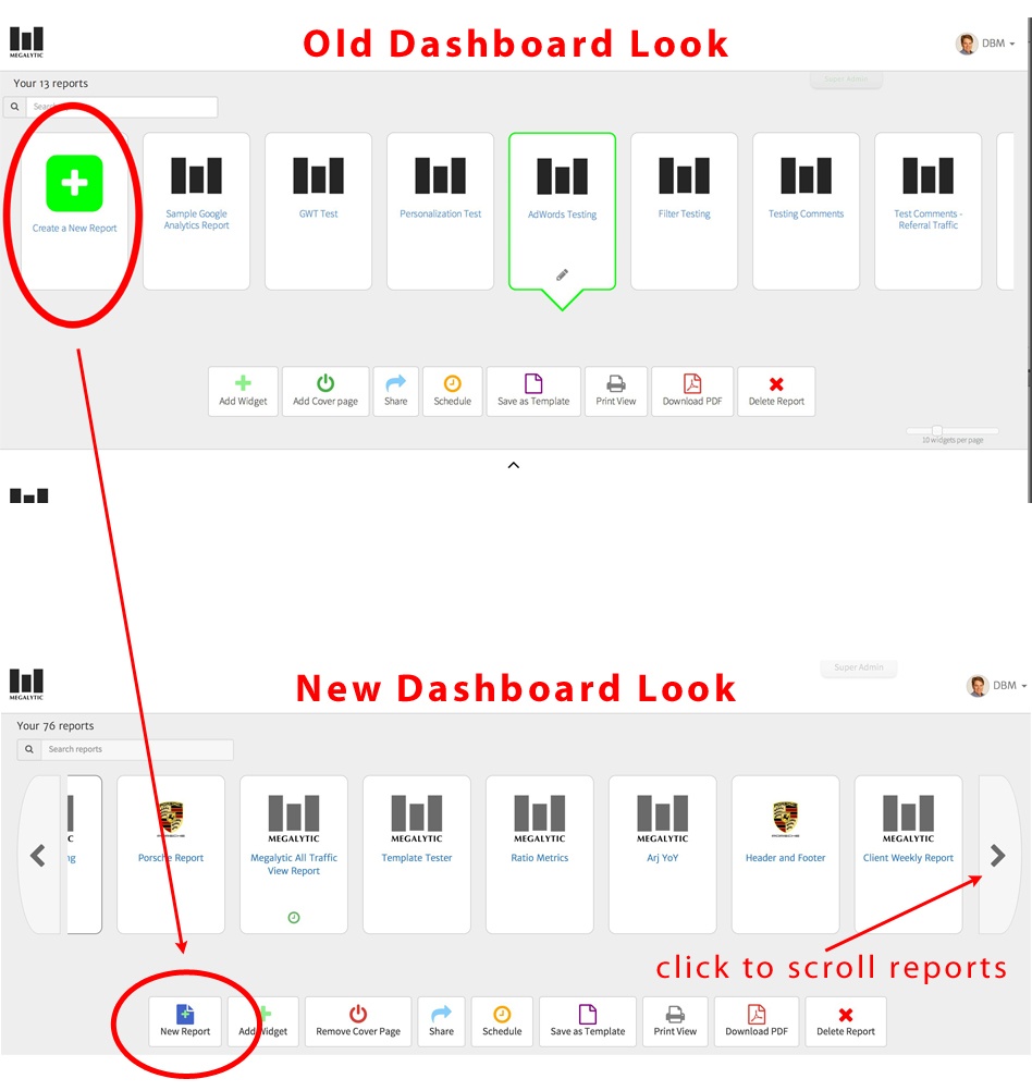 Megalytic Old vs New Dashboards