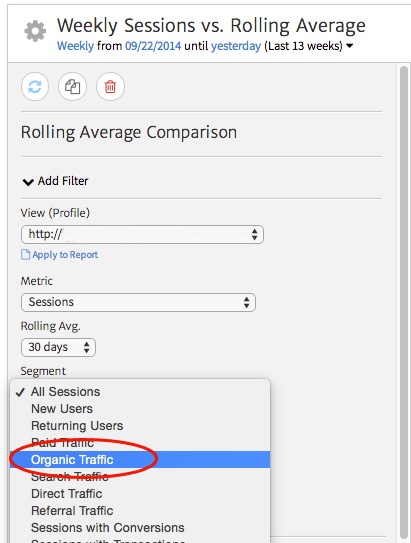 setup Megalytic organic rolling average widget